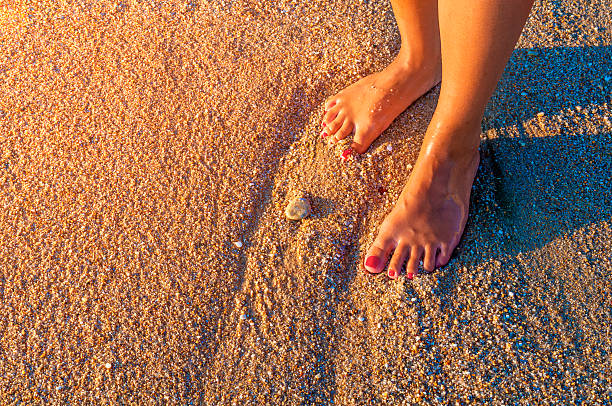 istock Young woman standing alone on the beach in the sunset 628984428