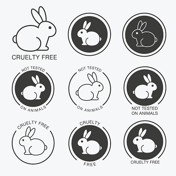 ilustrações de stock, clip art, desenhos animados e ícones de no animals testing icon design - rabbit vector black composition