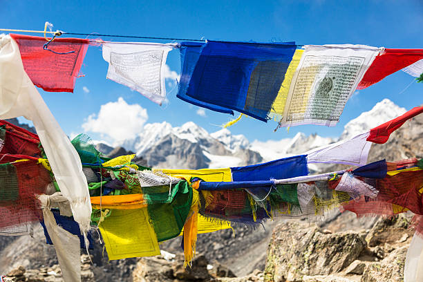 istock Tibetan Buddhist prayer flags in Nepal 628994324