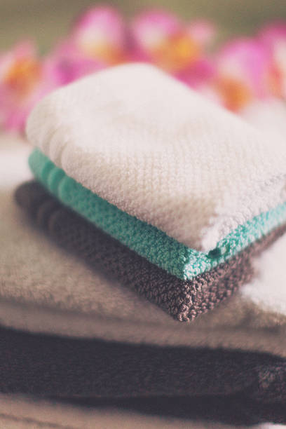 istock Freshly laundered washcloths and towels folded neatly 628994664