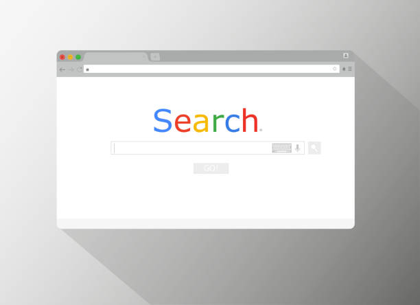 illustrazioni stock, clip art, cartoni animati e icone di tendenza di semplice finestra del browser su sfondo blu.  ricerca. stock vettoriale piatto - google