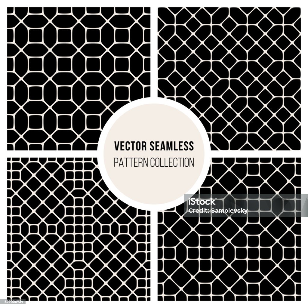 Four Vector Seamless Black and White Geometric Pattern Tiling Set od Four Vector Seamless Black and White Geometric Pattern Collection Tiling Background Abstract stock vector