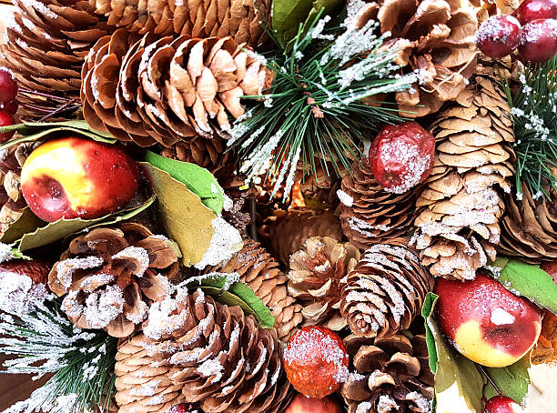 istock Christmas decoration. Wreath with red apples 629019252