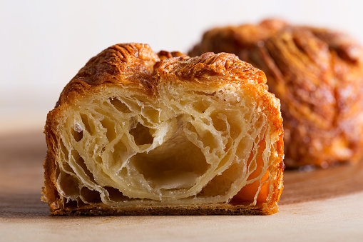 delicious and sweet kouign amann, traditional breton pastry, sliced