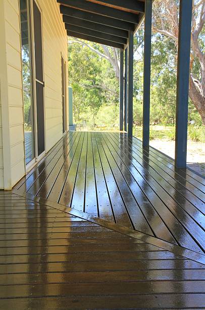 istock Freshly oiled wooden deck under an Australian veranda. 629022340