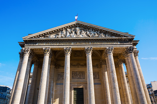 detail with columns of the Pantheon in the Quartier Latin district in Paris, France