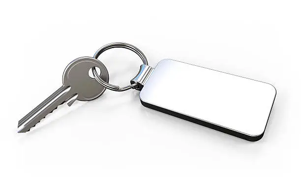 Key with fob on white background 3D rendering