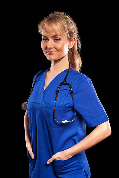istock Doctor woman in blue labcoat 629023094