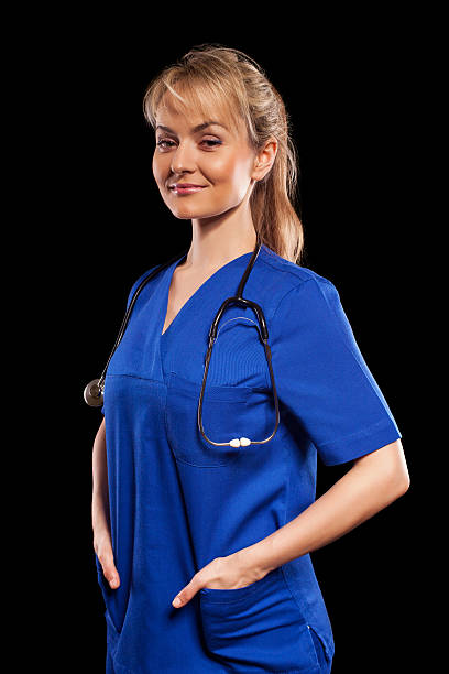 istock Doctor woman in blue labcoat 629023138