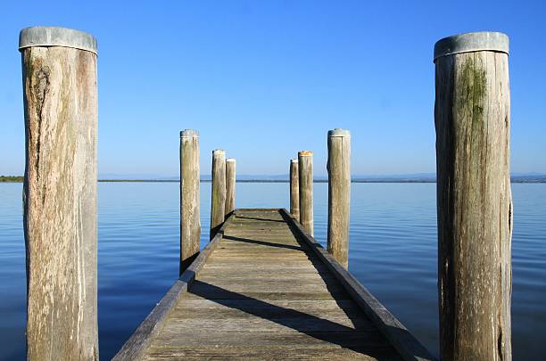 istock Looking along a wooden jetty into a pristine lake. 629023306