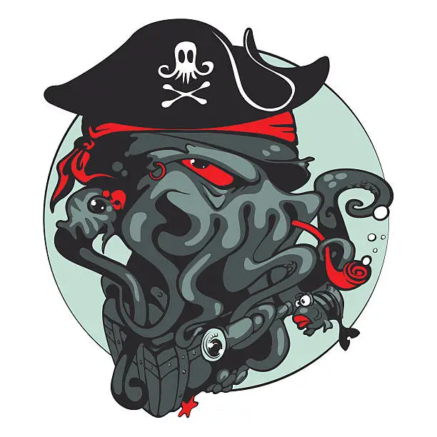 Vector illustration of The evil Pirate octopus. Vector illustration