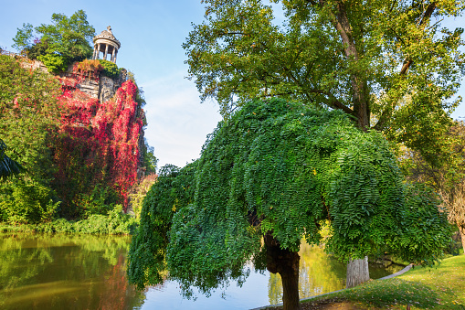 Temple de la Sibylle in the Parc des Buttes Chaumont in Paris, France, in autumn