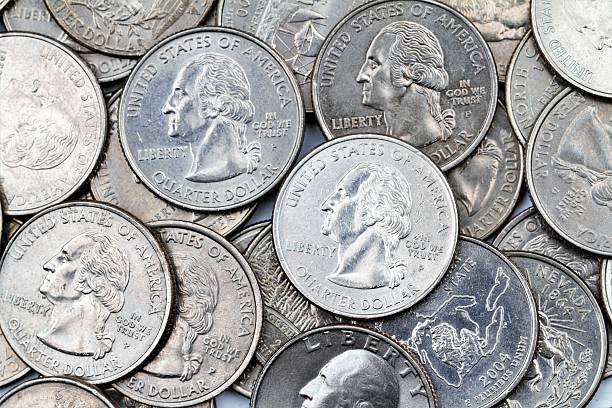 istock Group of USA quarter coins 629028096