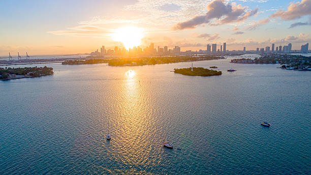 Miami, Florida Downtown Aerial Sunset View