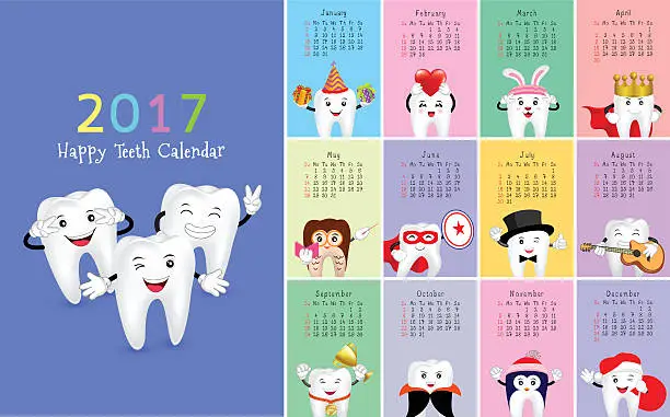 Vector illustration of Wall dental calendar 2017.