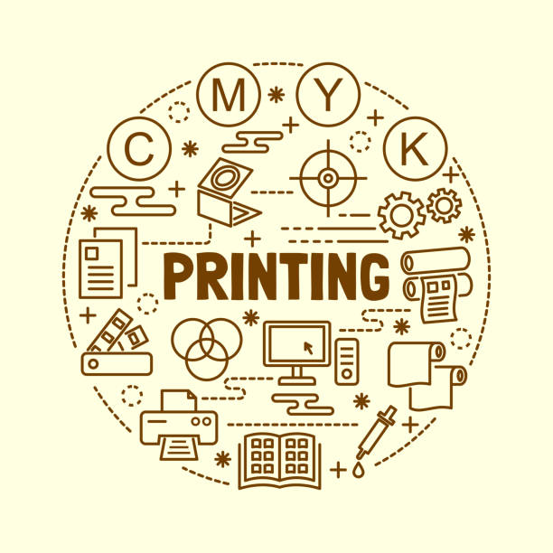 ilustrações, clipart, desenhos animados e ícones de impressão mínimo de ícones de linha fina definido - printing press print printout colors