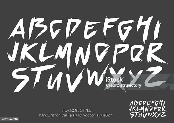 Alphabet Vector Set Of White Capital Letters On Black Background Stock Illustration - Download Image Now