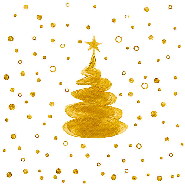 istock Golden Christmas tree with star and snowfall. 629046632