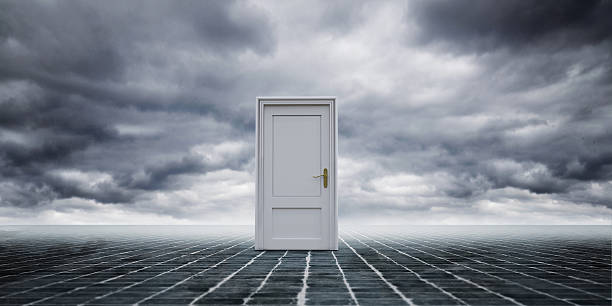 istock Conceptual shot of closed doors in clouds 629046946