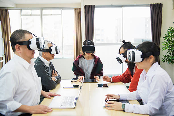 istock Business team meeting with VR headsetat 629049480