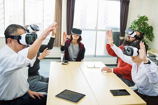 istock Business team meeting with VR headsetat 629049946
