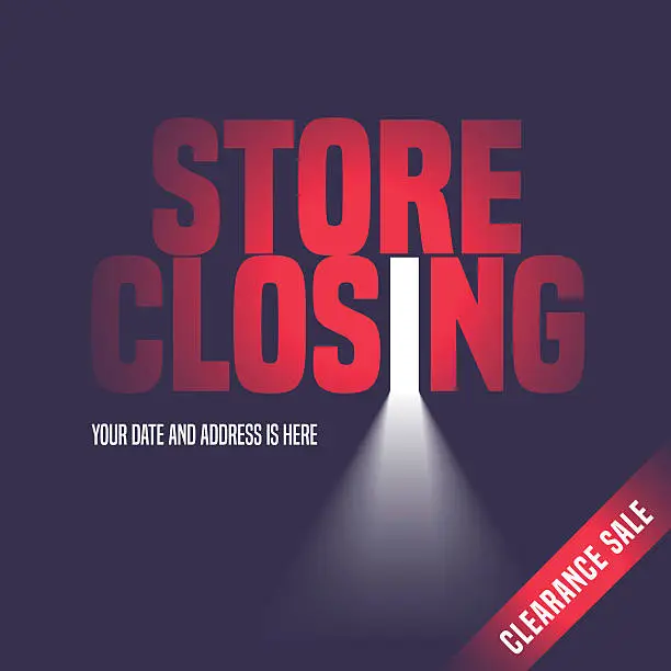 Vector illustration of Store closing sale vector illustration, background with open door