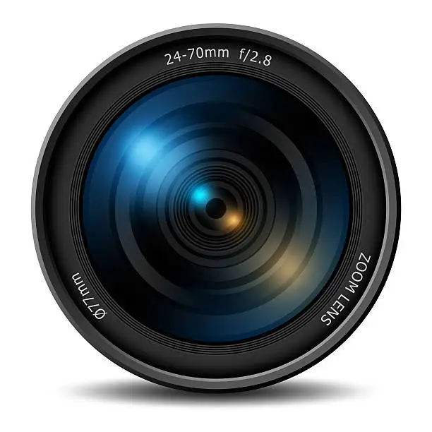 Creative abstract 3D render illustration of professional digital photo or video camera 24-70 mm zoom lens isolated on white background