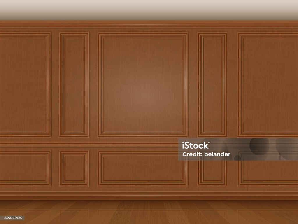 wooden wall panel The wall decorated with wooden panels. Fragment of the classic luxurious interior of the office or living room. Architectural realistic vector background. Wall - Building Feature stock vector