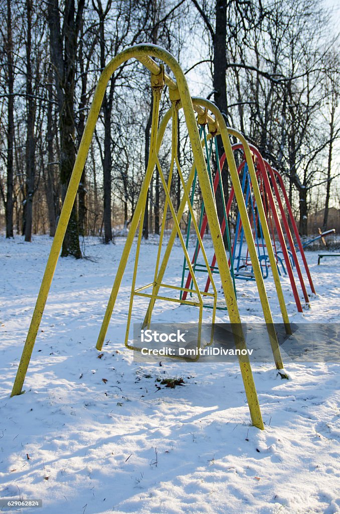 Row of the teeter Row of the teeter in the desert winter park (city of Porkhov, Russia). Balance Stock Photo