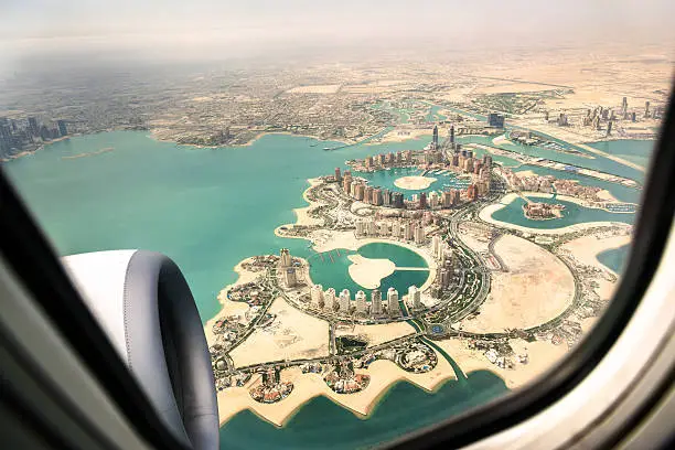doha aerial view from the airplane