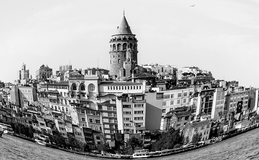 Turkey - Istanbul Sea of Marmara, the Golden Horn, Istanbul Galata Tower and cityscape fisheye.