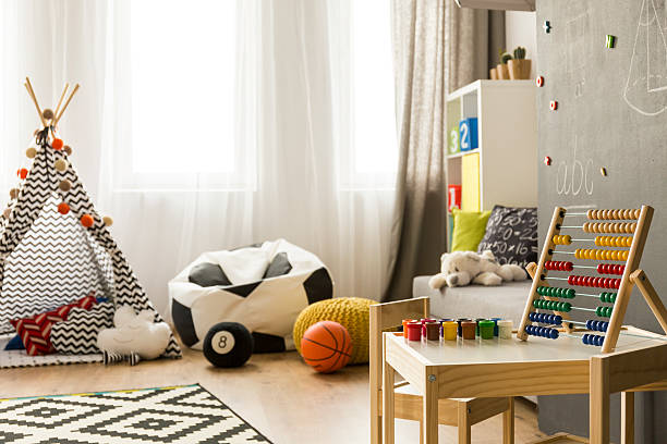 istock Colourful room with wooden toy 629071570