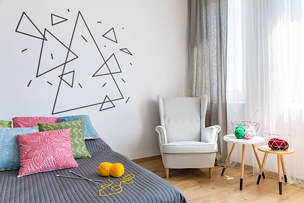 istock Bright bedroom knitting wool and needles 629071816