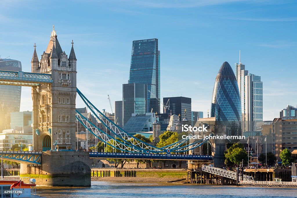 Financial District of London and the Tower Bridge London - England Stock Photo