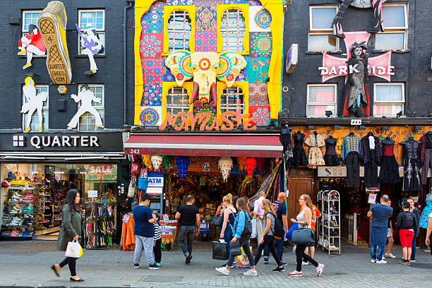 London, United Kingdom - August 20, 2016: Camden Lock Bridge, famous alternative culture shops in Camden Town, London. Camden Town markets are visited by 100,000 people each weekend