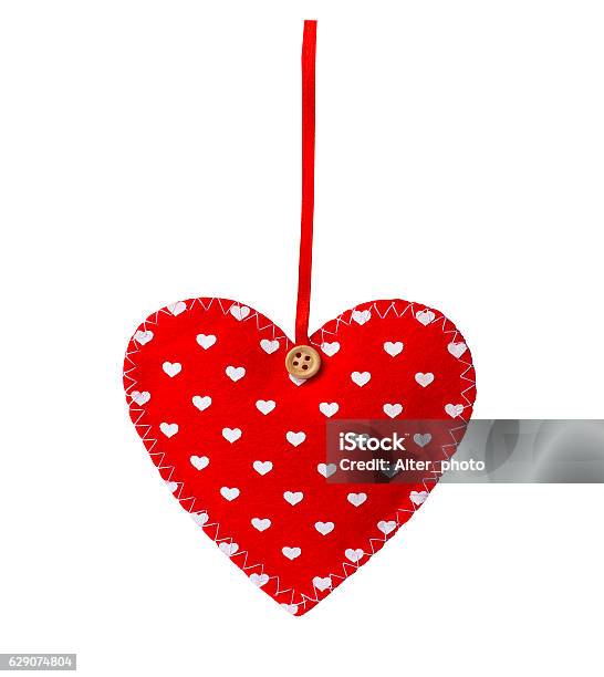 Red Sewn Heart Isolated On White Stock Photo - Download Image Now - Button - Sewing Item, Celebration, Close-up