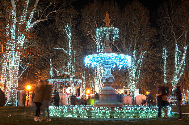 istock Zagreb illuminated fountain in park Zrinjevac 629074982