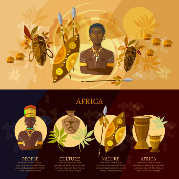 Africa infographic, culture and traditions of Africa Africa infographic, culture and traditions of Africa, people, African tribes, ethnic masks, drums. Travel to Africa concept vector african warriors stock illustrations