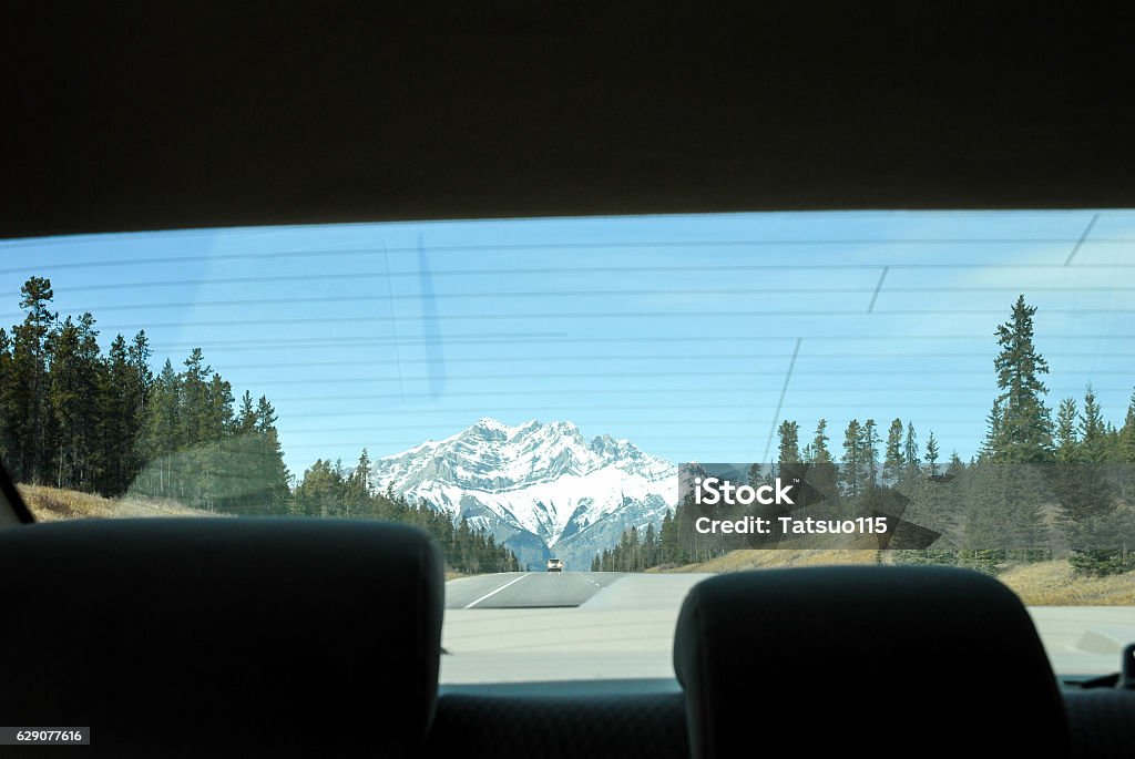 Kanadische Rockies gehen weg durch Heckscheibe eines Autos - Lizenzfrei Heckscheibe Stock-Foto