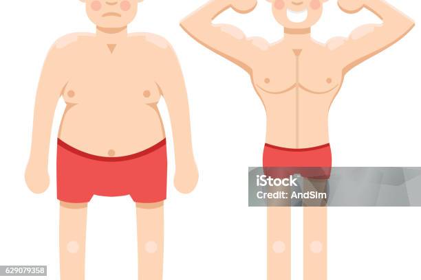 Before And After Weight Loss Half Stock Illustration - Download Image Now - Adipose Cell, Adult, Anticipation