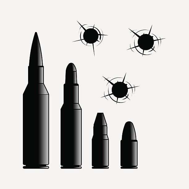 ikony różnych pocisków kalibru, dziura po kulach - bullet hole gun rifle bullet stock illustrations