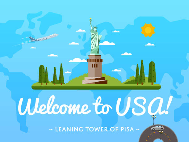 istock Welcome to USA poster with famous attraction 629103068