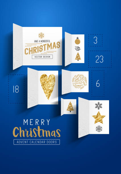 Christmas Advent Calendar Doors Christmas advent calendar doors open to reveal festive images. Vector illustration advent stock illustrations