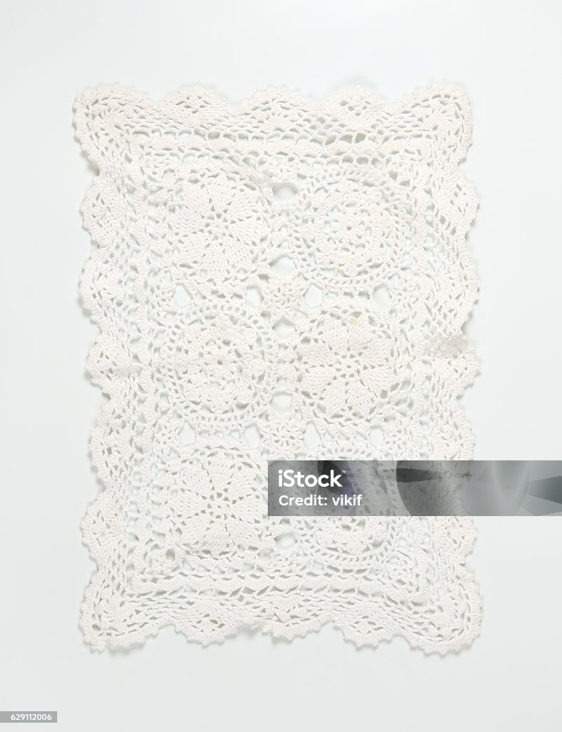 white lace place mat lace place mat on white background Lace - Textile Stock Photo