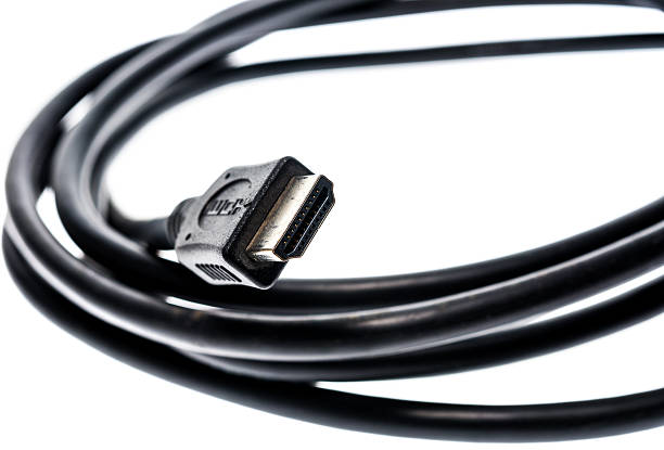 istock Black audio video HDMI computer cable isolated on white backgrou 629112620