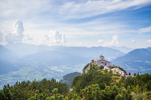 Berchtesgaden, Germany - September 28, 2016: View of the Kehlsteinhaus, also known as Hitler's Eagle Nest, a Third Reich-era cabin built on top of the summit of the Kehlstein, near Berchtesgaden, Germany.