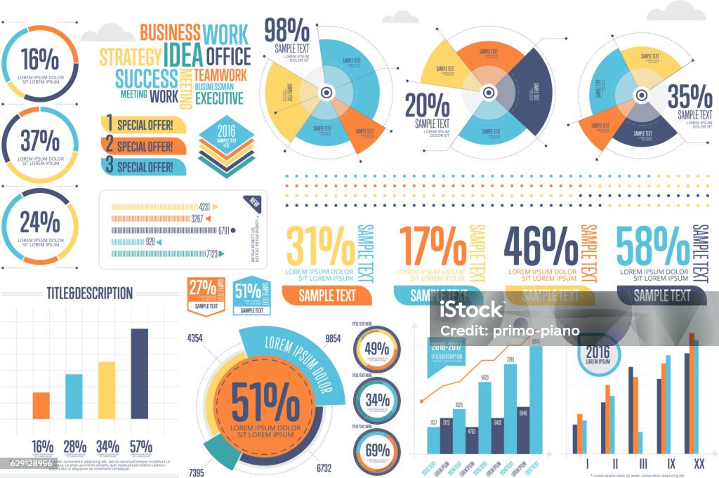 Business-Infografiken mit unterschiedlichem Diagramm - Lizenzfrei Informationsgrafik Vektorgrafik