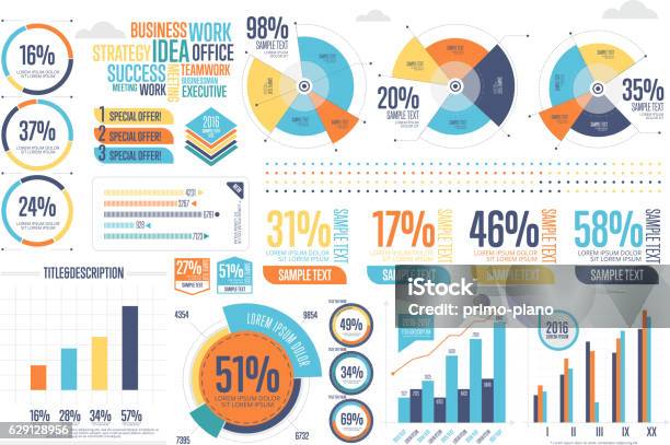 Business Infographics Set With Different Diagram Stock Illustration - Download Image Now - Infographic, Percentage Sign, Chart
