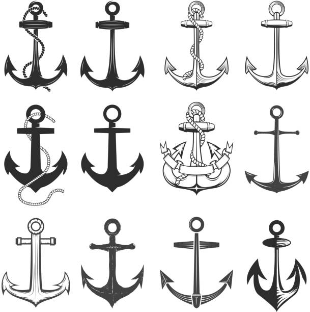 ilustrações, clipart, desenhos animados e ícones de grande conjunto de âncoras estilo vintage isolados em fundo branco. - anchor