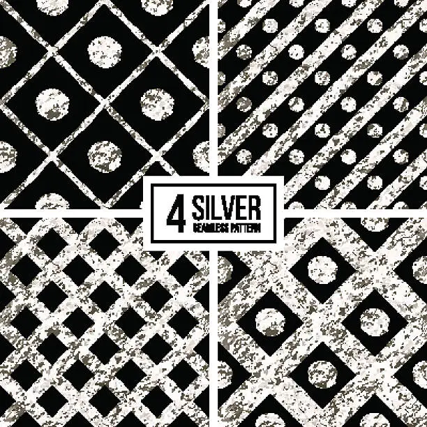 Vector illustration of Set of silver seamless pattern  grunge diagonal stripes and circle